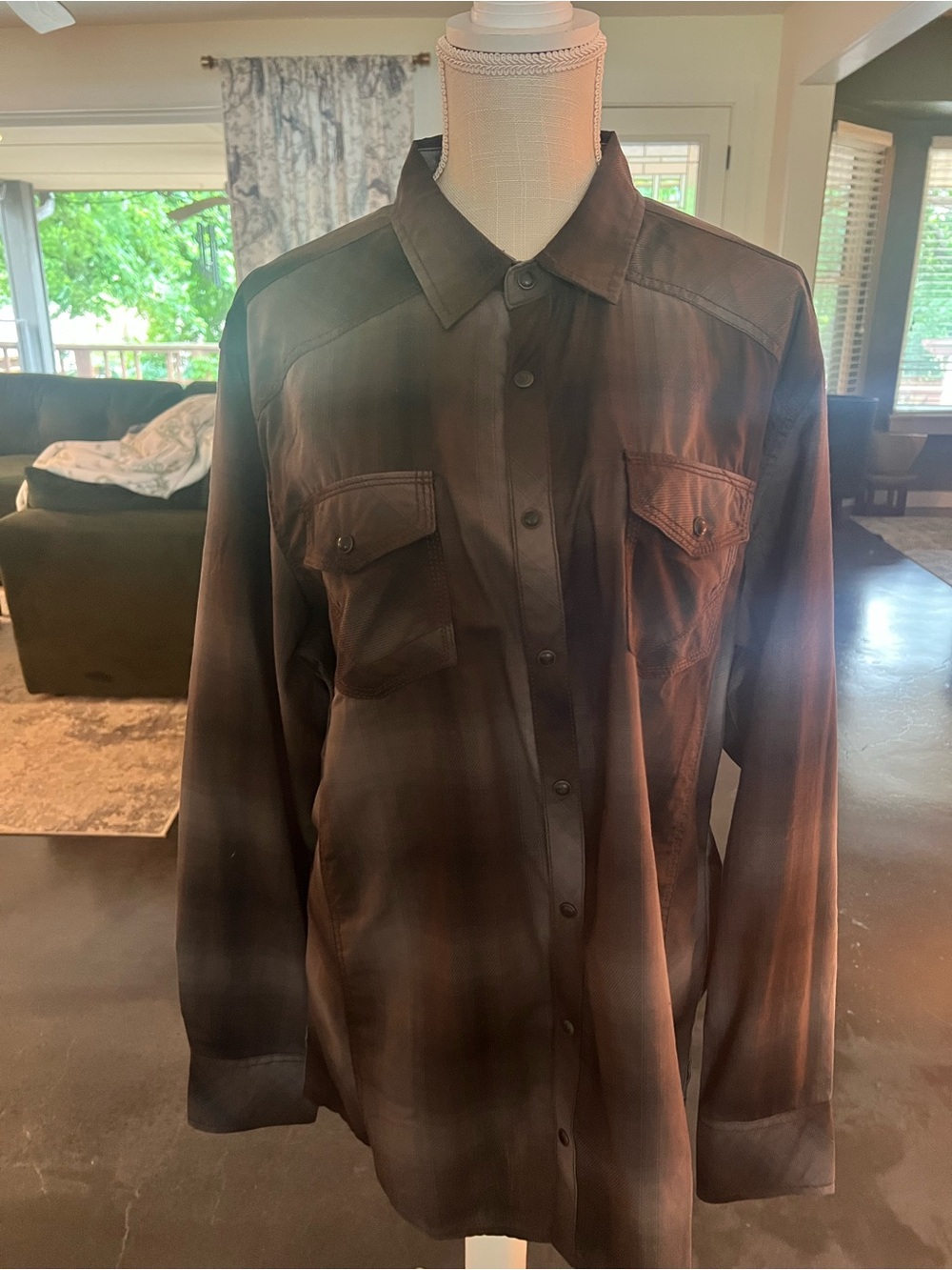 BKE Men's Dark Brown Button-Up Shirt Jacket